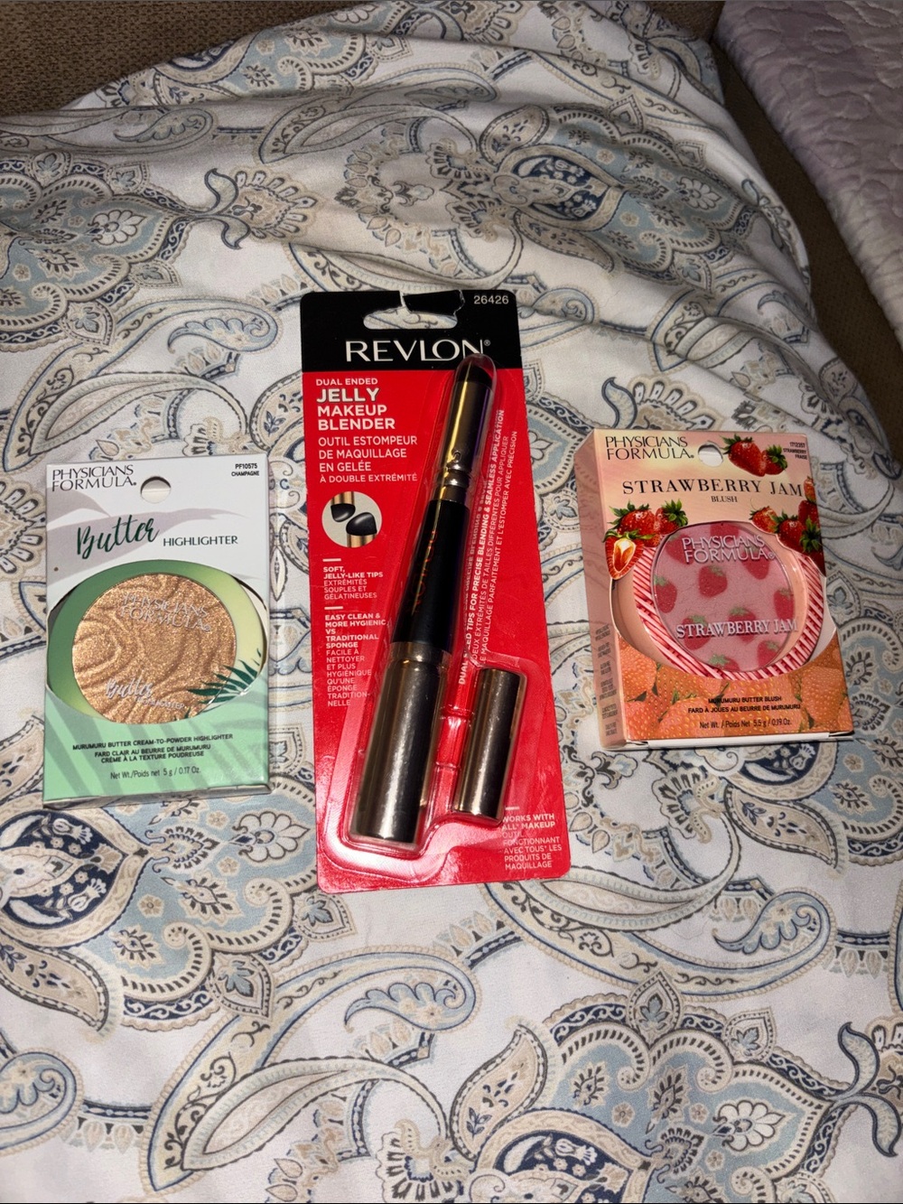 Makeup Trio Physicians Formula and Revlon- blush, highlighter and makeup blender